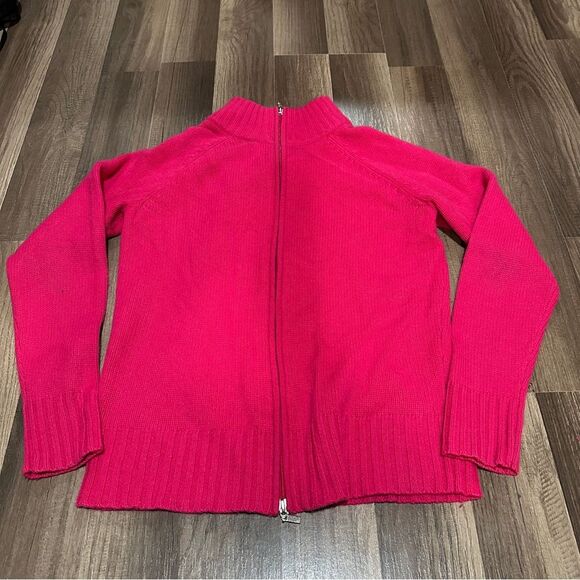 Lord & Taylor Fuchsia Zip-Up Cashmere Cardigan size S - Picture 2 of 8